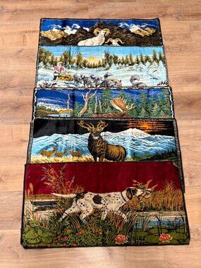 Lot of 5 Vintage Italian Wall Hanging Tapestry Rugs Wildlife Scenes Velvet MCM 3